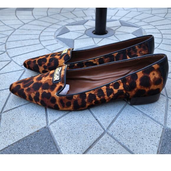 Brighton Eve Leather Leopard Print Calf Hair Pointed Toe Flats - Picture 9 of 10